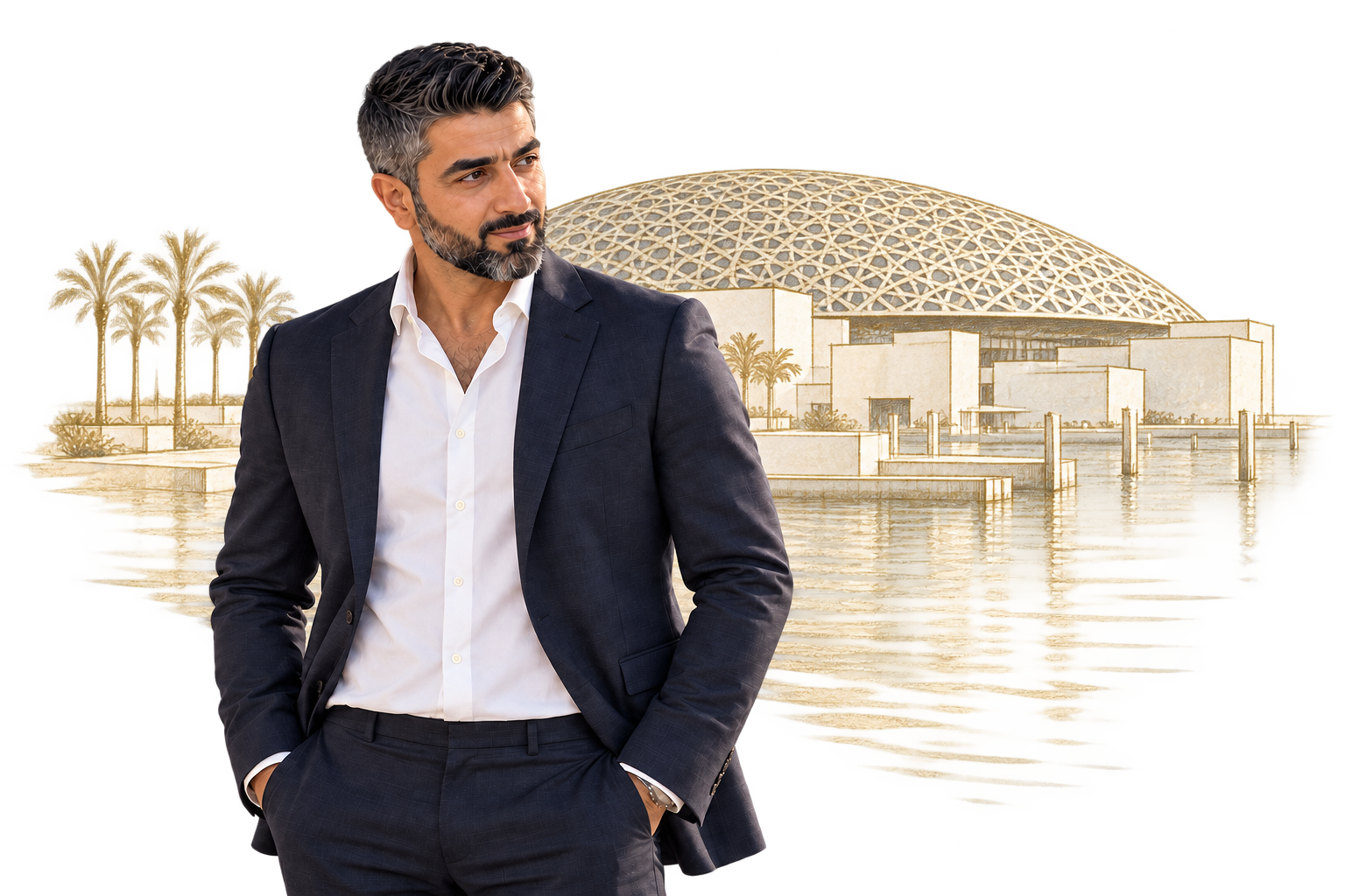 غسان أمام متحف اللوفر أبوظبي
