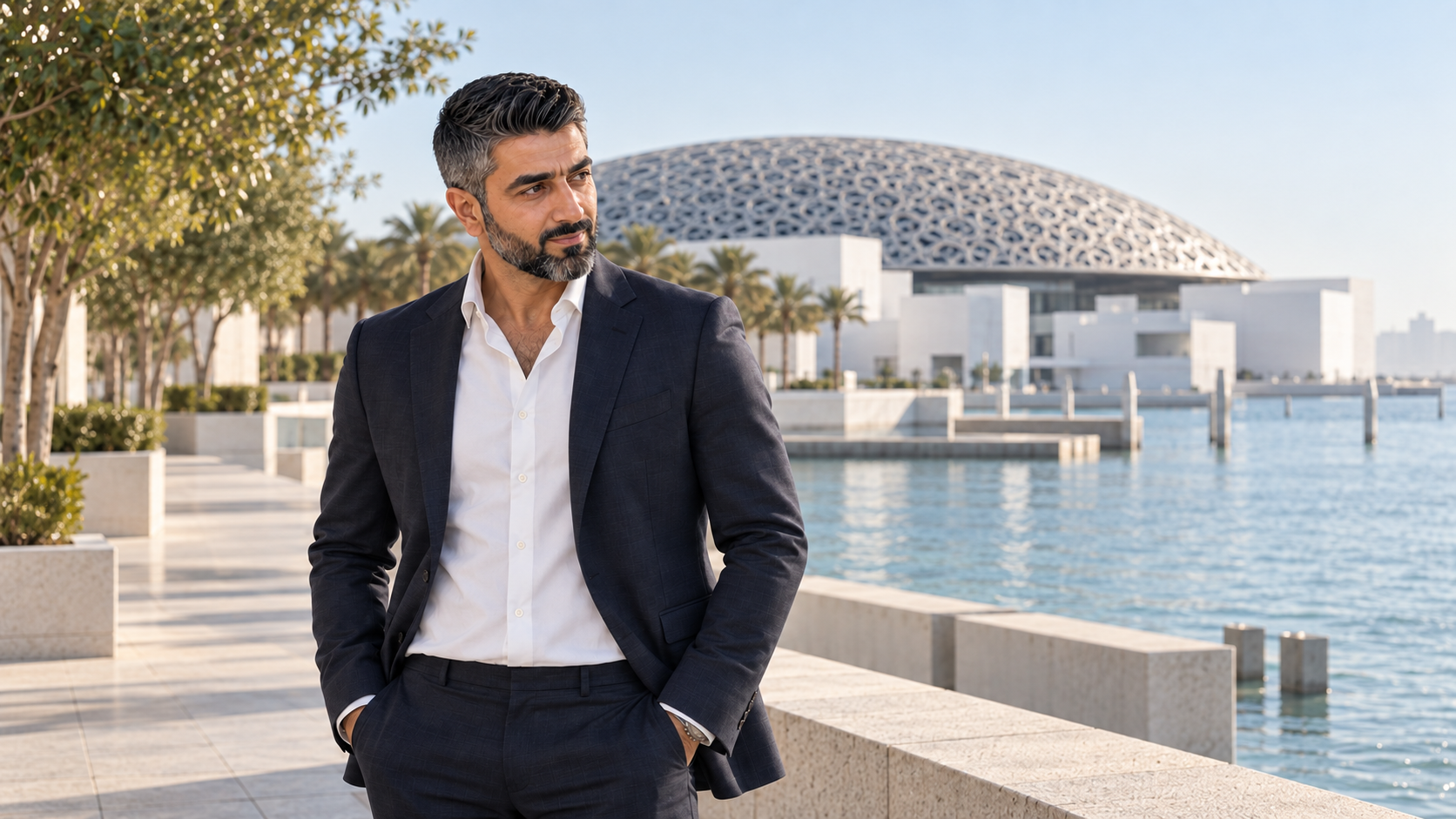 غسان أمام متحف اللوفر أبوظبي